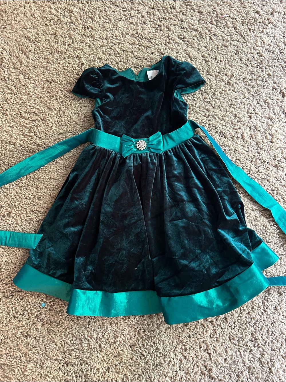 Emerald Velvet Holiday Dress with Satin Trim